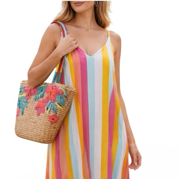 Patricia Nash “Florina” Straw Tote Bag - Floral Embroidered Boho Summer - NWT